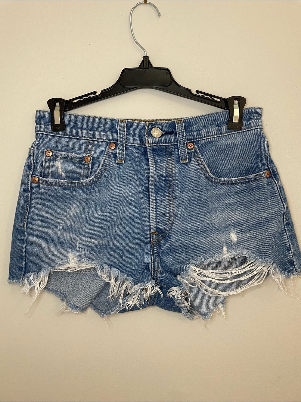 Levi's Light Blue Distressed Denim Cutoff Shorts